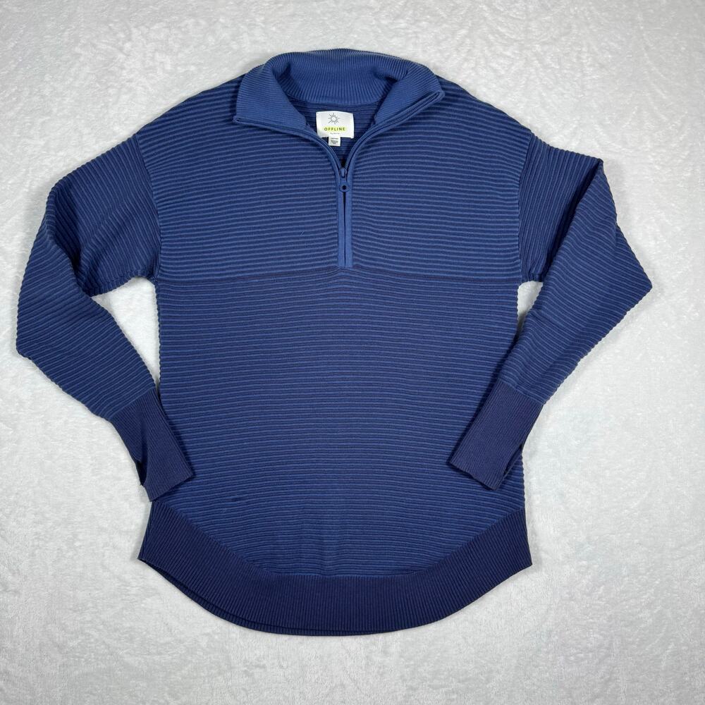 Offline‎ by Aerie Ribbed 1/4 Zip Pullover Sweater Blue Long Sleeve Women's XS